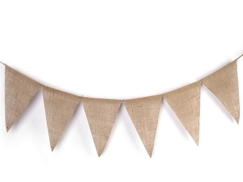 Závěsná dekorace jutové vlajky 12 ks, barva režná přírodní