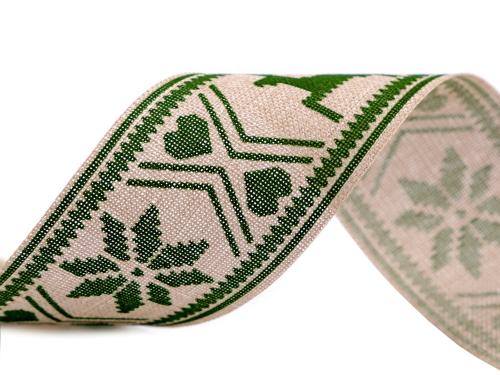 Vánoční stuha šíře 40 mm imitace juty, barva 4 režná zelená