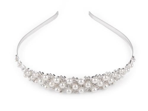 Prima-obchod Štrasová čelenka do vlasů s perlami, barva crystal